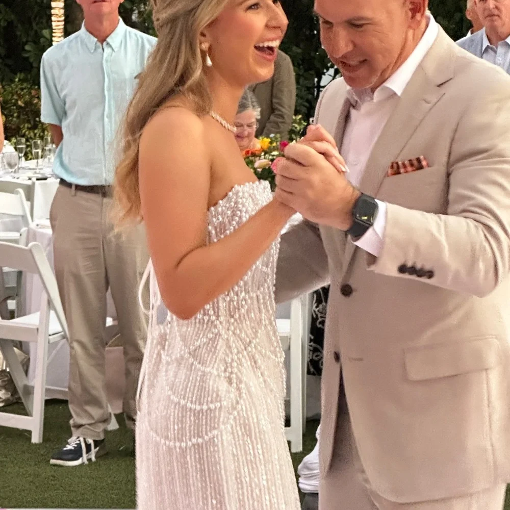 Chic Strapless White Beaded Dress - Picture 3 of 3